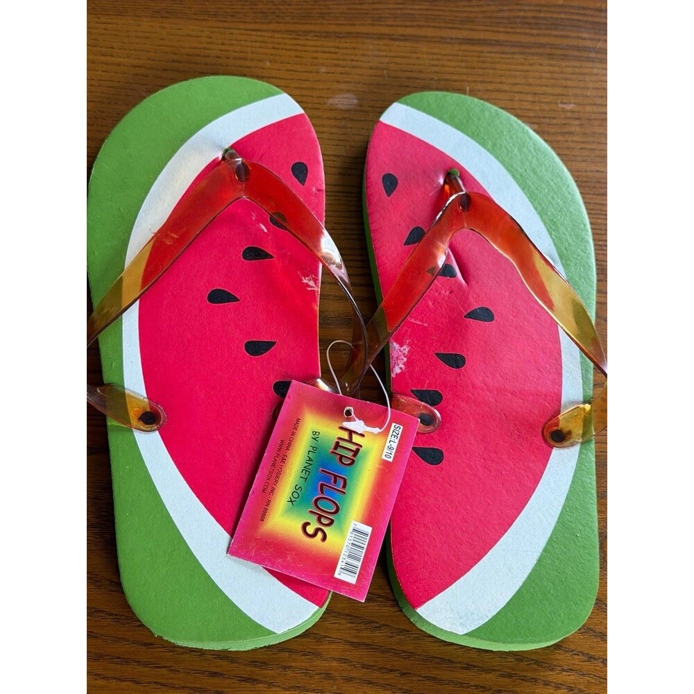 By Planet Sox Women's Watermelon Fruit Flip Flop Sandals Pink Green US 10